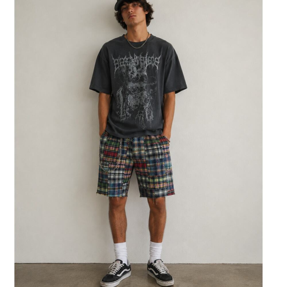 Vintage Y2K Nautica Patchwork Plaid Shorts 38 XL Preppy Grunge Collegiate